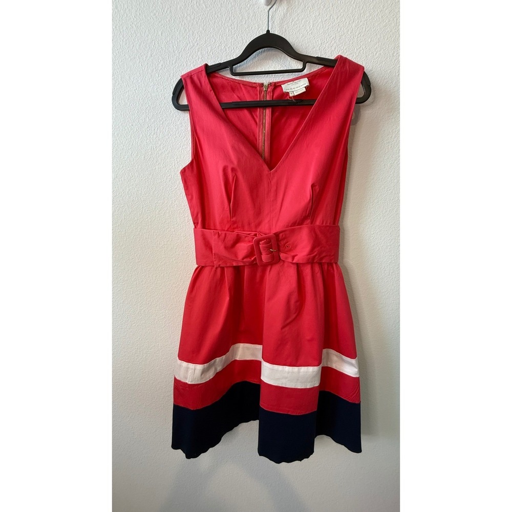 Kate Spade New York "Sawyer" Belted Fit & Flare Dress Pink White Navy Stripe - Picture 6 of 13